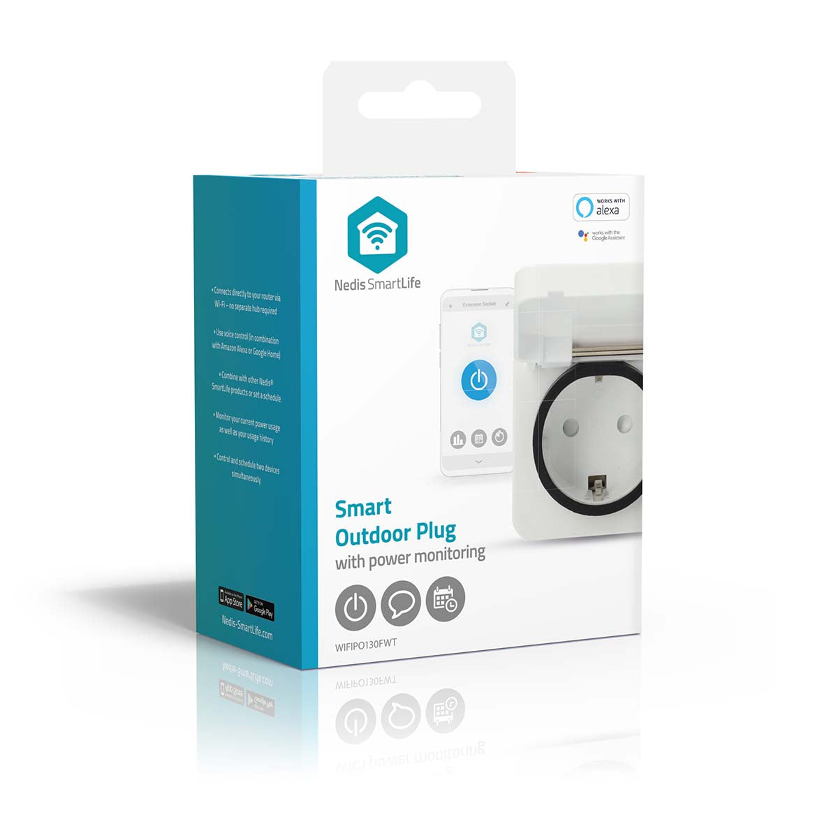 SmartLife Smart Stecker | Wi-Fi | IP44 | 3680 W | Schutzkontakt | -25 - 55 °C | Android™ / IOS | Grau / Weiss | 1 Stück