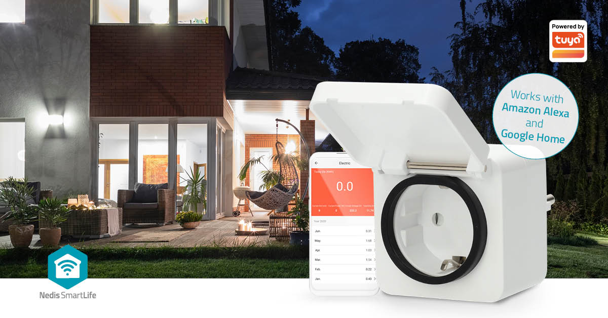 SmartLife Smart Stecker | Wi-Fi | IP44 | 3680 W | Schutzkontakt | -25 - 55 °C | Android™ / IOS | Grau / Weiss | 1 Stück