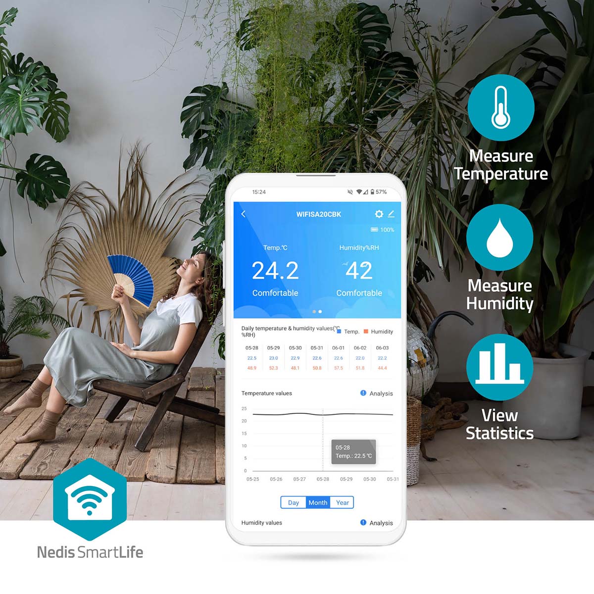 SmartLife Luftqualitätsmonitor | Wi-Fi | inkl. Display | Kohlendioxid (CO2) / Luftfeuchtigkeit / Temperatur | Android™ / IOS | Schwarz / Weiss