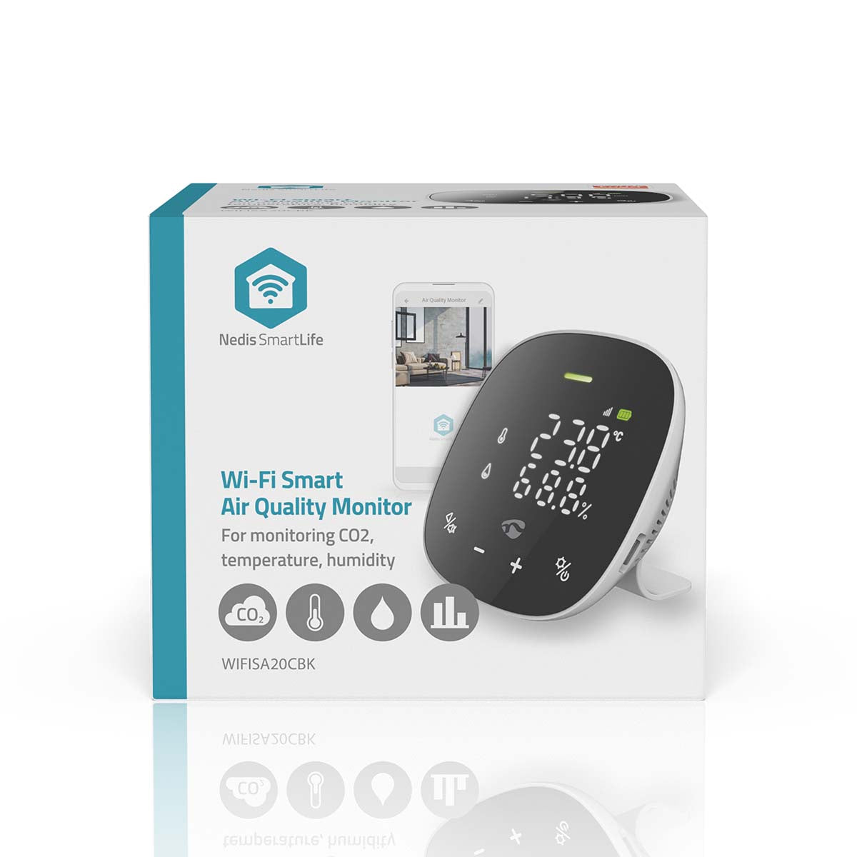 SmartLife Luftqualitätsmonitor | Wi-Fi | inkl. Display | Kohlendioxid (CO2) / Luftfeuchtigkeit / Temperatur | Android™ / IOS | Schwarz / Weiss