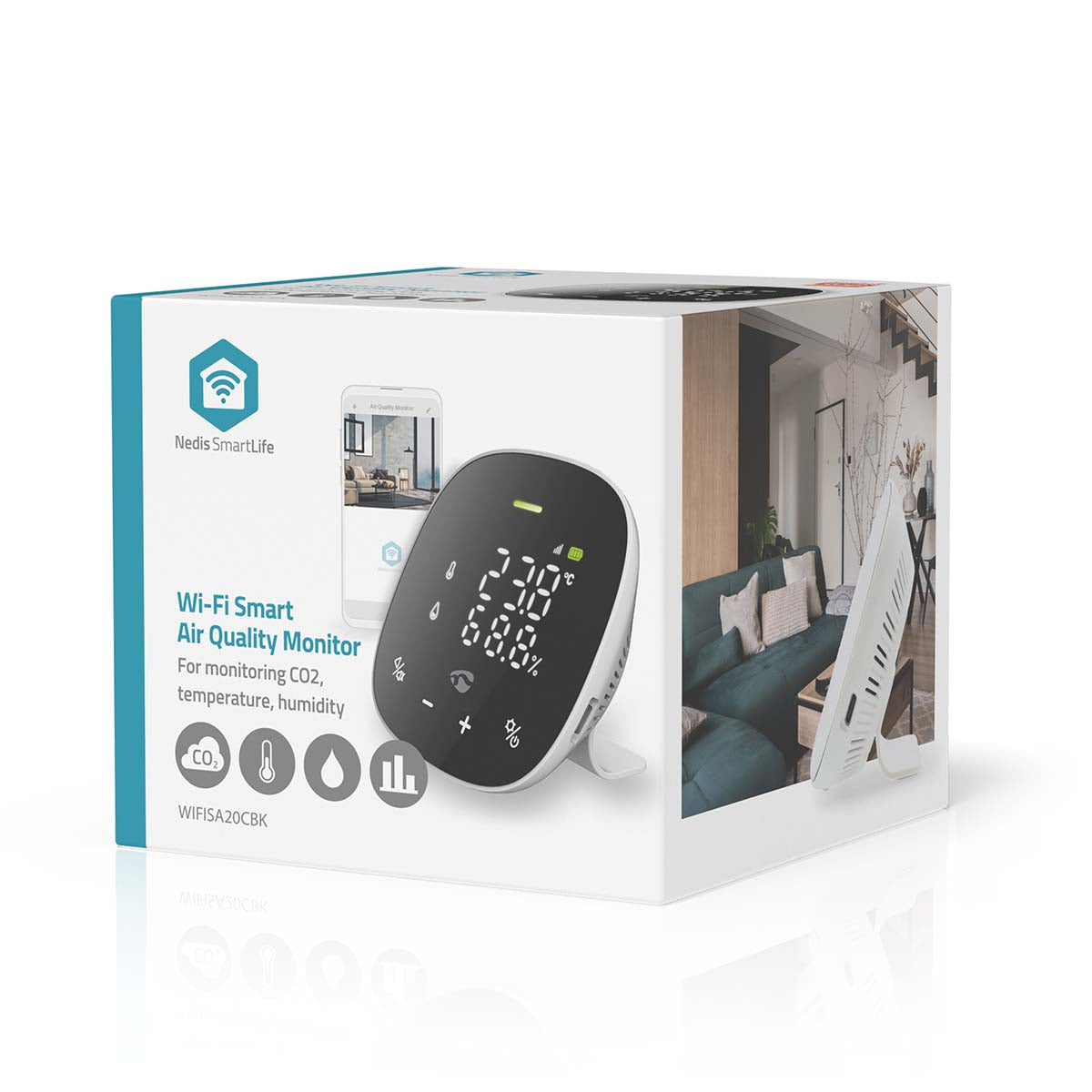 SmartLife Luftqualitätsmonitor | Wi-Fi | inkl. Display | Kohlendioxid (CO2) / Luftfeuchtigkeit / Temperatur | Android™ / IOS | Schwarz / Weiss