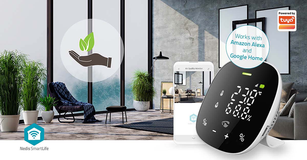 SmartLife Luftqualitätsmonitor | Wi-Fi | inkl. Display | Kohlendioxid (CO2) / Luftfeuchtigkeit / Temperatur | Android™ / IOS | Schwarz / Weiss