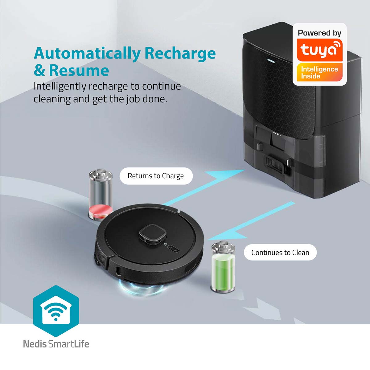 SmartLife Roboter-Staubsauger | Laser-Navigation | Wi-Fi | Kapazität Auffangbehälter: 0.6 l | Automatisches Laden | Maximale Betriebszeit: 3 Std | Schwarz | Android™ / IOS