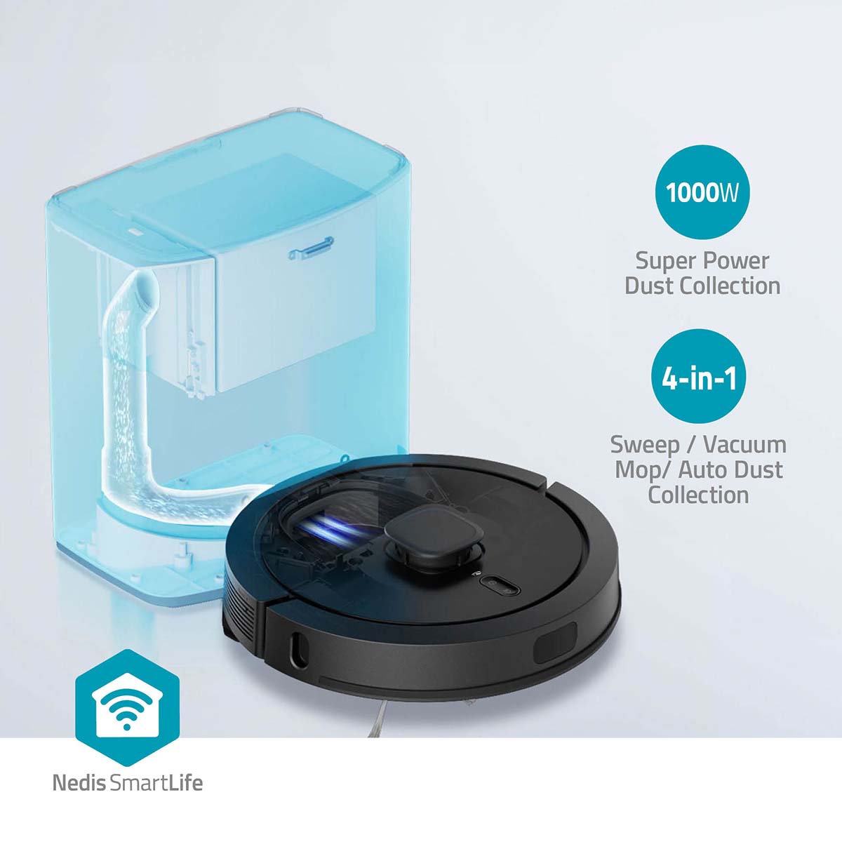 SmartLife Roboter-Staubsauger | Laser-Navigation | Wi-Fi | Kapazität Auffangbehälter: 0.6 l | Automatisches Laden | Maximale Betriebszeit: 3 Std | Schwarz | Android™ / IOS