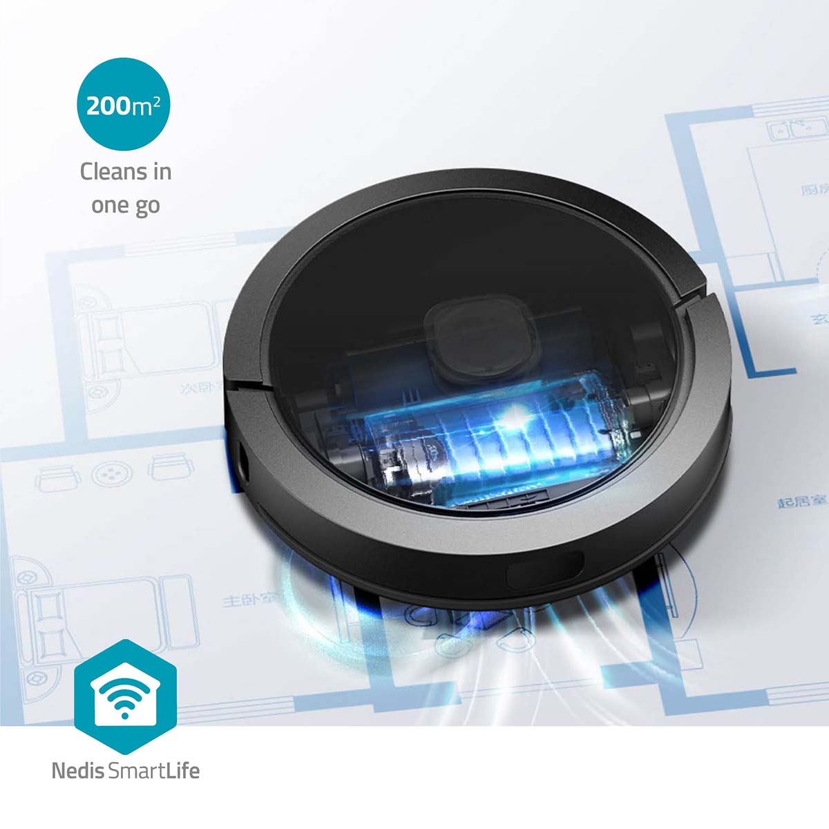 SmartLife Roboter-Staubsauger | Laser-Navigation | Wi-Fi | Kapazität Auffangbehälter: 0.6 l | Automatisches Laden | Maximale Betriebszeit: 3 Std | Schwarz | Android™ / IOS