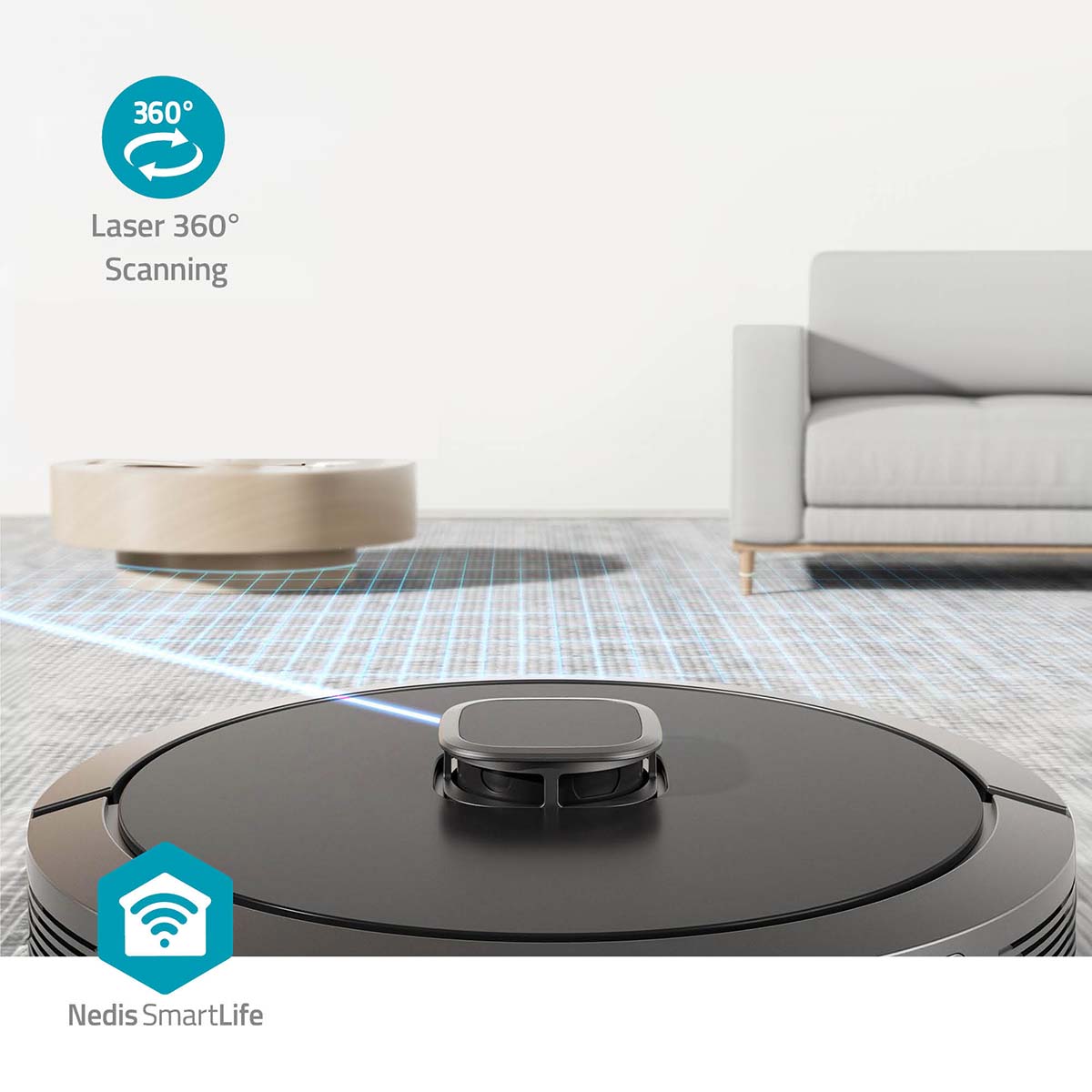 SmartLife Roboter-Staubsauger | Laser-Navigation | Wi-Fi | Kapazität Auffangbehälter: 0.6 l | Automatisches Laden | Maximale Betriebszeit: 3 Std | Schwarz | Android™ / IOS