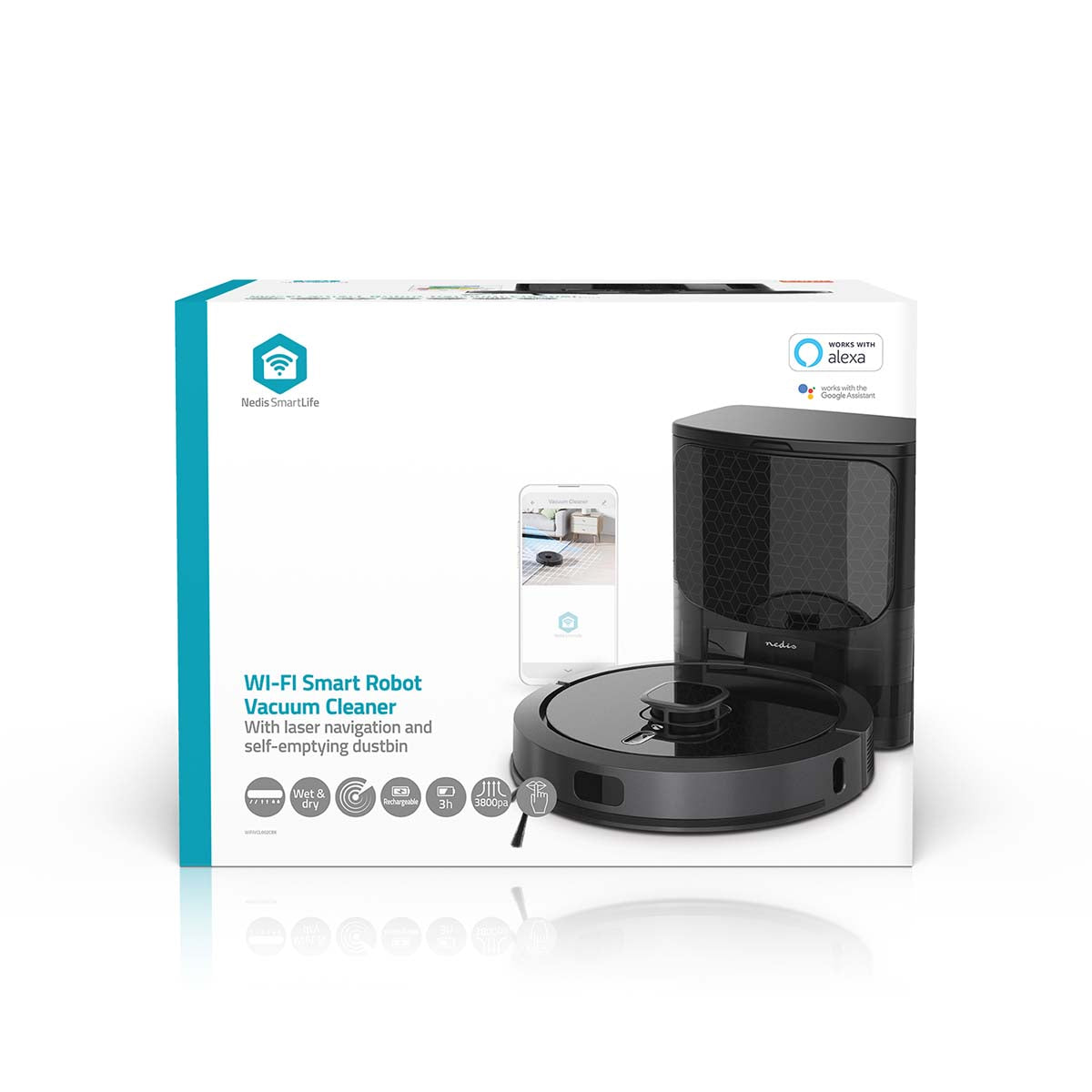 SmartLife Roboter-Staubsauger | Laser-Navigation | Wi-Fi | Kapazität Auffangbehälter: 0.6 l | Automatisches Laden | Maximale Betriebszeit: 3 Std | Schwarz | Android™ / IOS