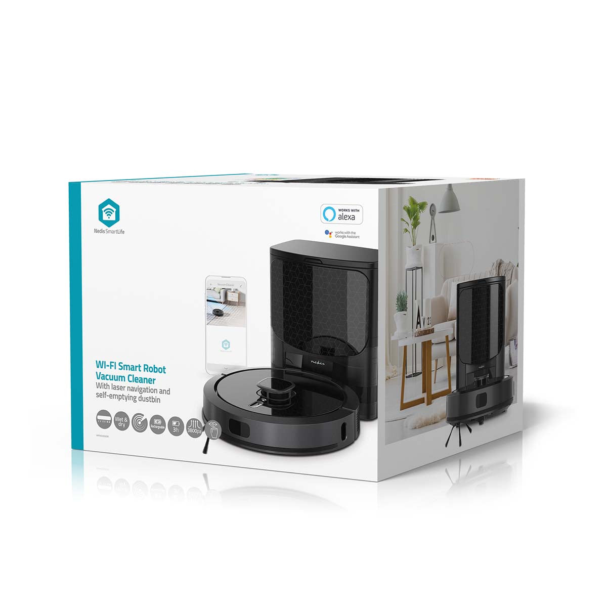 SmartLife Roboter-Staubsauger | Laser-Navigation | Wi-Fi | Kapazität Auffangbehälter: 0.6 l | Automatisches Laden | Maximale Betriebszeit: 3 Std | Schwarz | Android™ / IOS