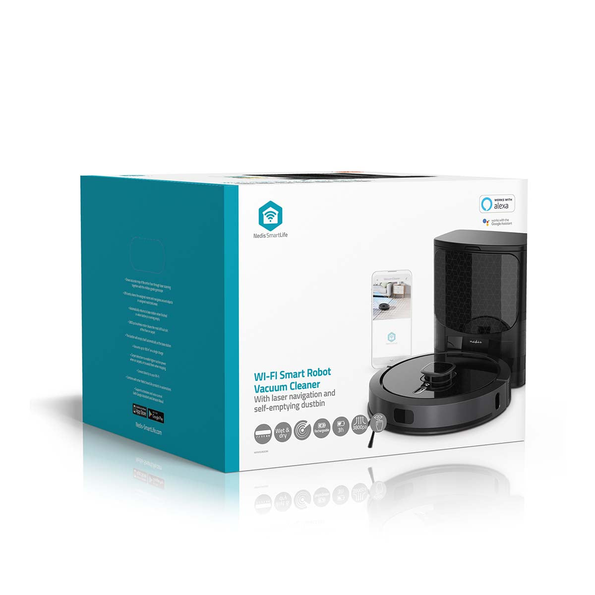 SmartLife Roboter-Staubsauger | Laser-Navigation | Wi-Fi | Kapazität Auffangbehälter: 0.6 l | Automatisches Laden | Maximale Betriebszeit: 3 Std | Schwarz | Android™ / IOS