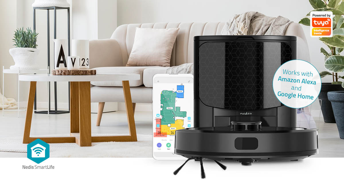 SmartLife Roboter-Staubsauger | Laser-Navigation | Wi-Fi | Kapazität Auffangbehälter: 0.6 l | Automatisches Laden | Maximale Betriebszeit: 3 Std | Schwarz | Android™ / IOS