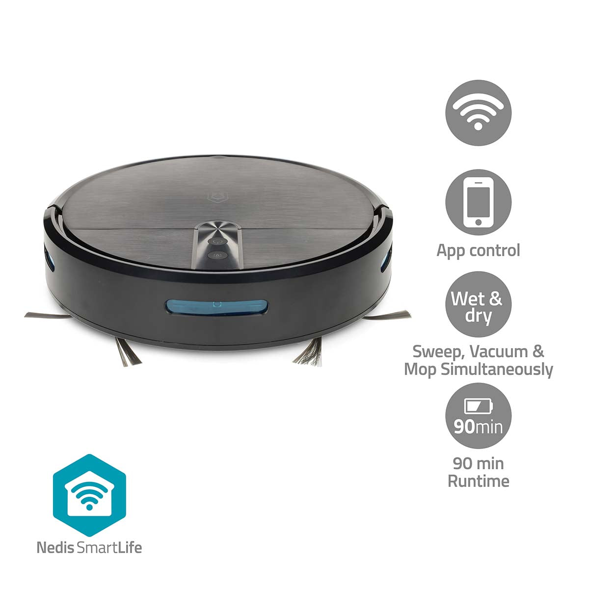 SmartLife Roboter-Staubsauger | Random | Wi-Fi | Kapazität Auffangbehälter: 0.6 l | Automatisches Laden | Maximale Betriebszeit: 2 Std | Schwarz | Android™ / IOS