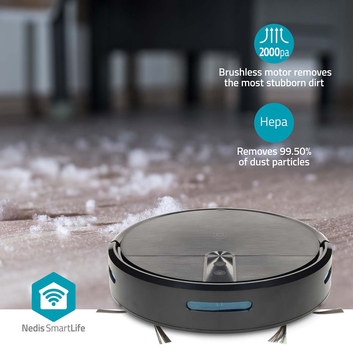 SmartLife Roboter-Staubsauger | Random | Wi-Fi | Kapazität Auffangbehälter: 0.6 l | Automatisches Laden | Maximale Betriebszeit: 2 Std | Schwarz | Android™ / IOS