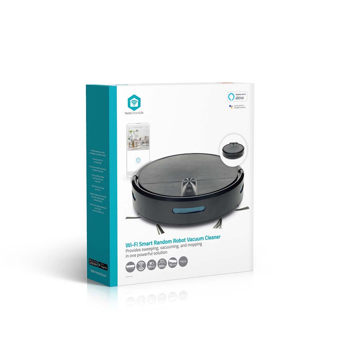 SmartLife Roboter-Staubsauger | Random | Wi-Fi | Kapazität Auffangbehälter: 0.6 l | Automatisches Laden | Maximale Betriebszeit: 2 Std | Schwarz | Android™ / IOS
