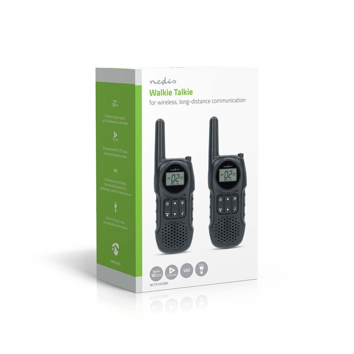 Walkie-Talkie-Set | 2 Hörer | Bis zu 10 km | Frequenzkanäle: 8 | PTT / VOX | Bis zu 3 Hours | Kopfhörerausgang | Schwarz