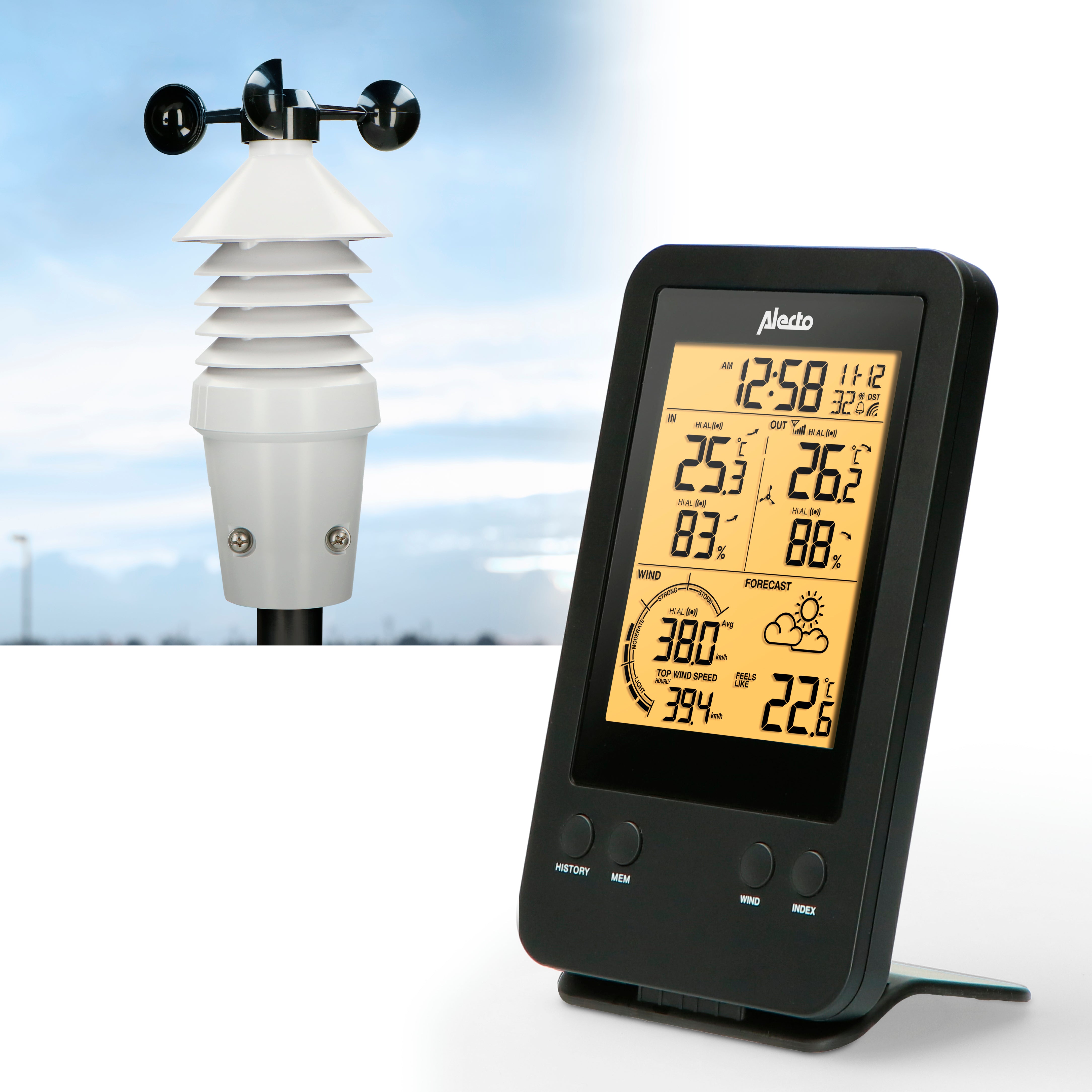 Professionelle Wetterstation mit Funksensor Schwarz