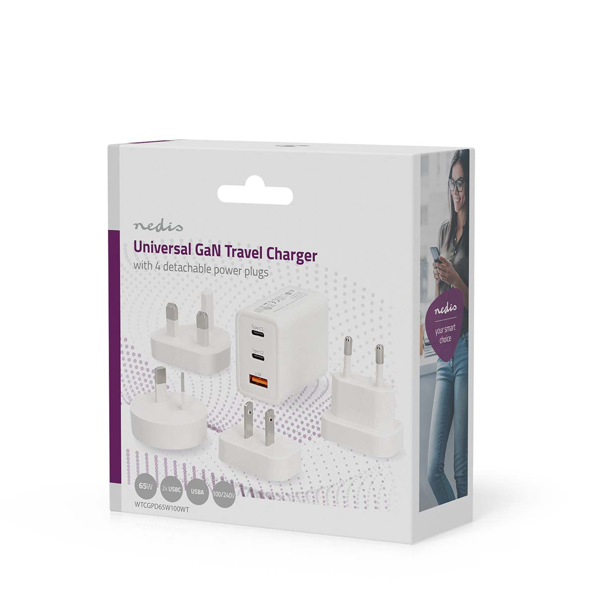 Reise-Adapter | 100 - 240 V AC 50/60 Hz | 65 W | Weiss
