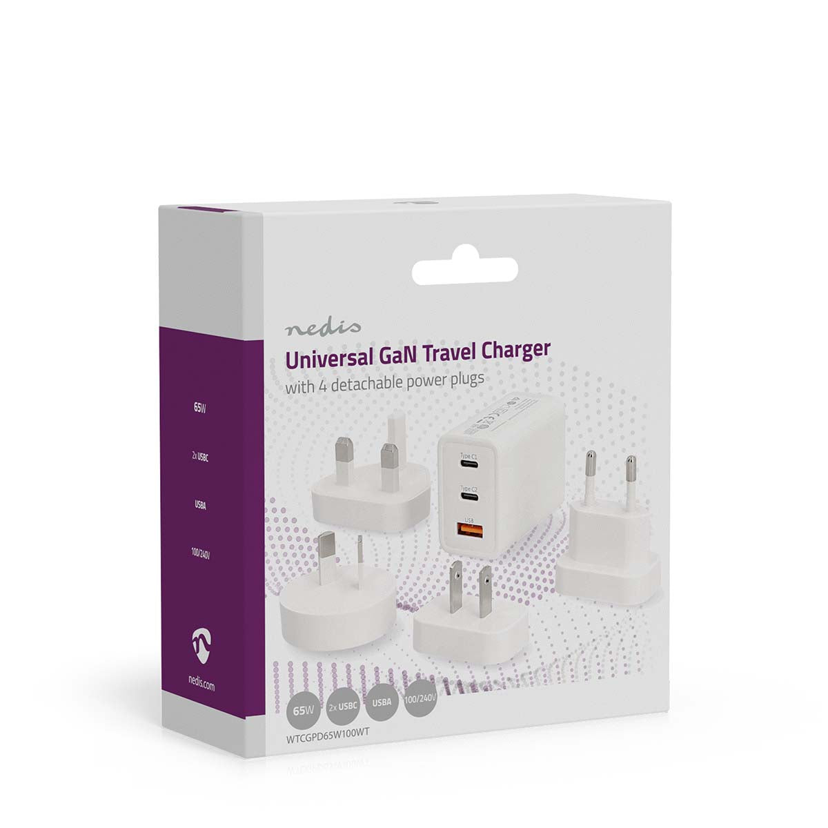 Reise-Adapter | 100 - 240 V AC 50/60 Hz | 65 W | Weiss