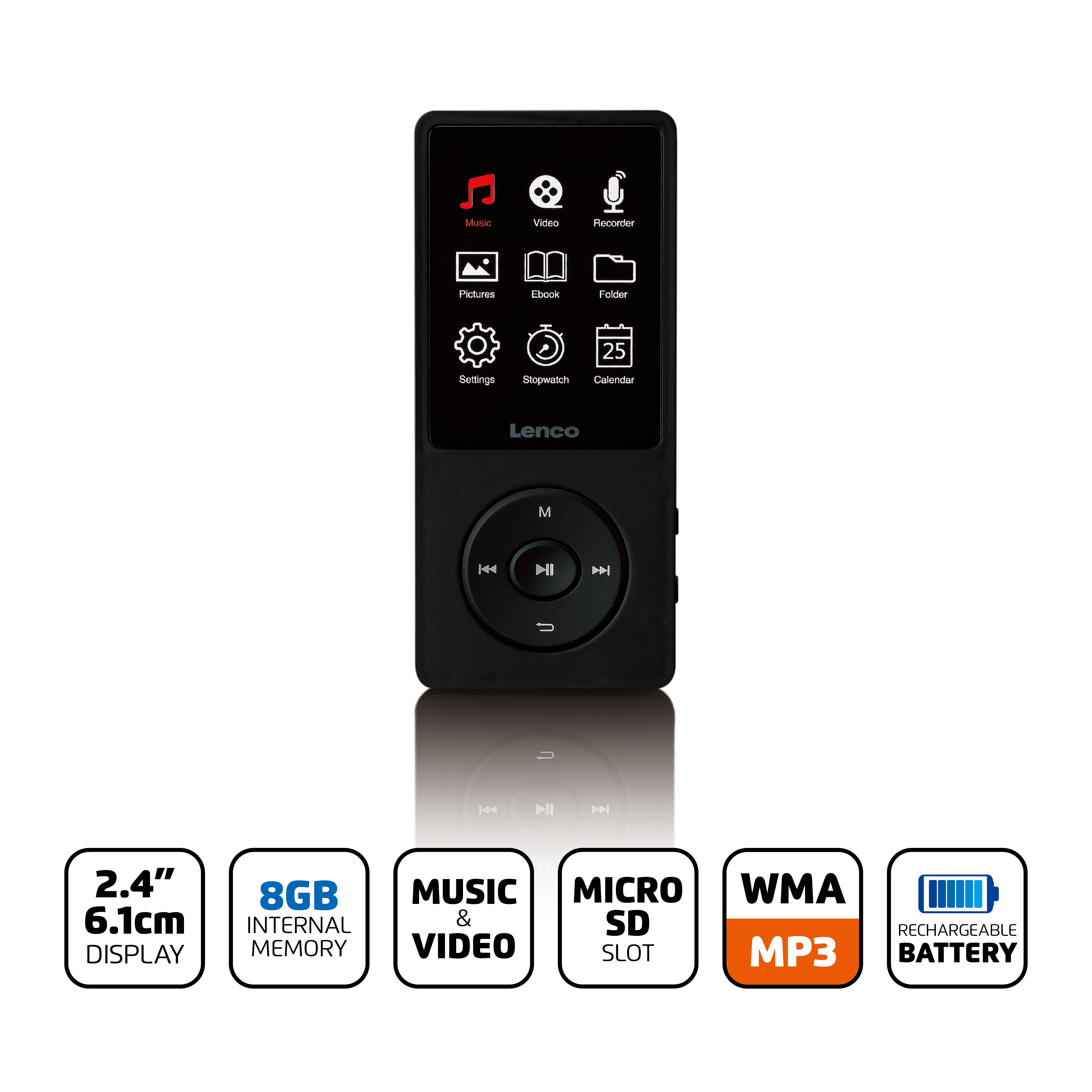 MP3/MP4-Player mit 2,4" TFT-LCD-Display und 8 GB internem Speicher Schwarz