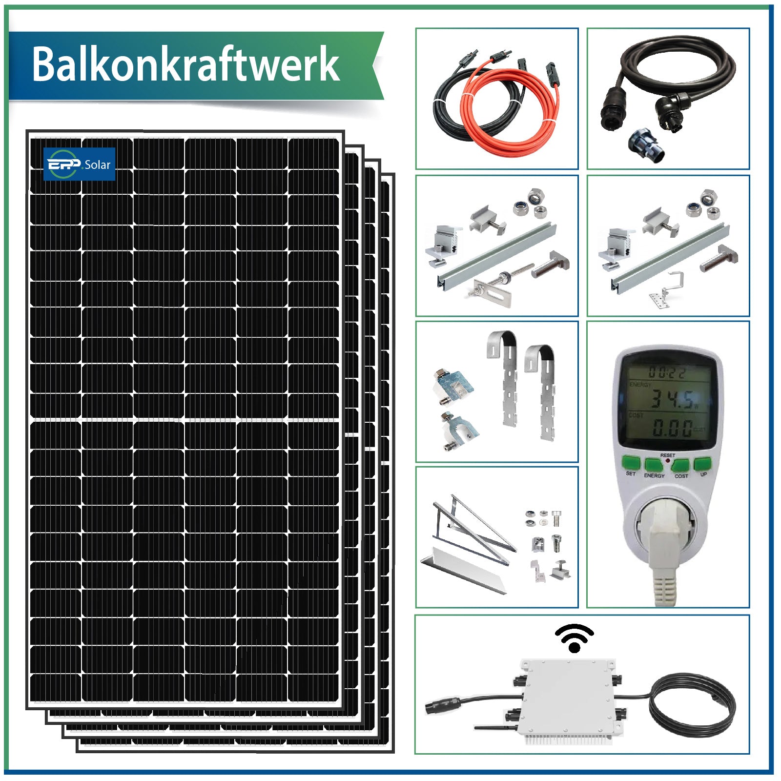 asdec life ®Solar- Balkonkraftwerk 820 Wp Photovoltaik Solaranlage mit Dye 1000 W Mikrowechselrichter mit Zubehör
