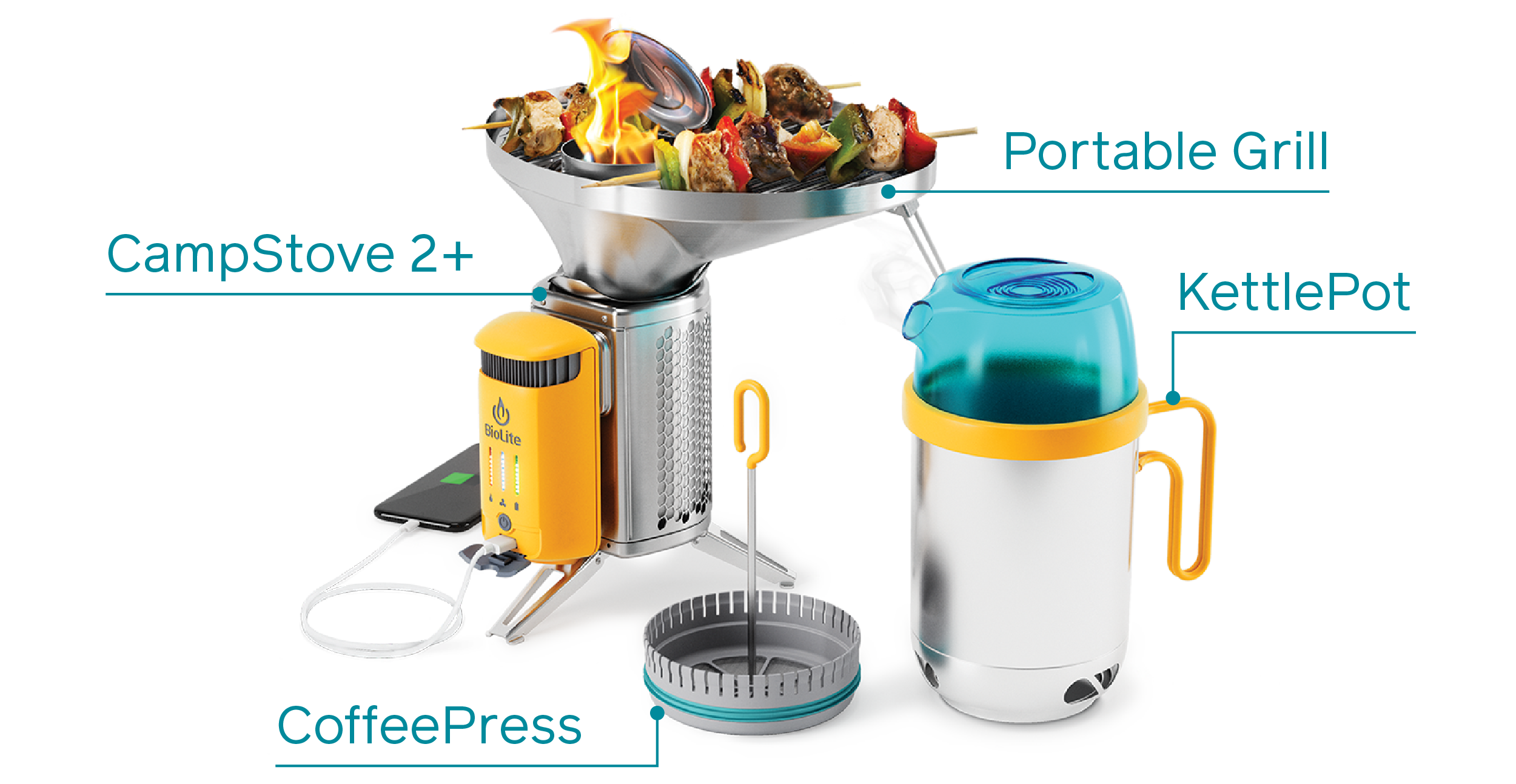 BioLite CampStove Complete Cook Kit - Campingkocher und Ladestation für Smartphones . Aus Holzfeuer Strom erzeugen !