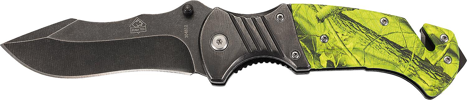 Rettungsmesser PUMA TEC mit *KB* Gurtschneider und Schlagdorn, Farbe schwarz/camo