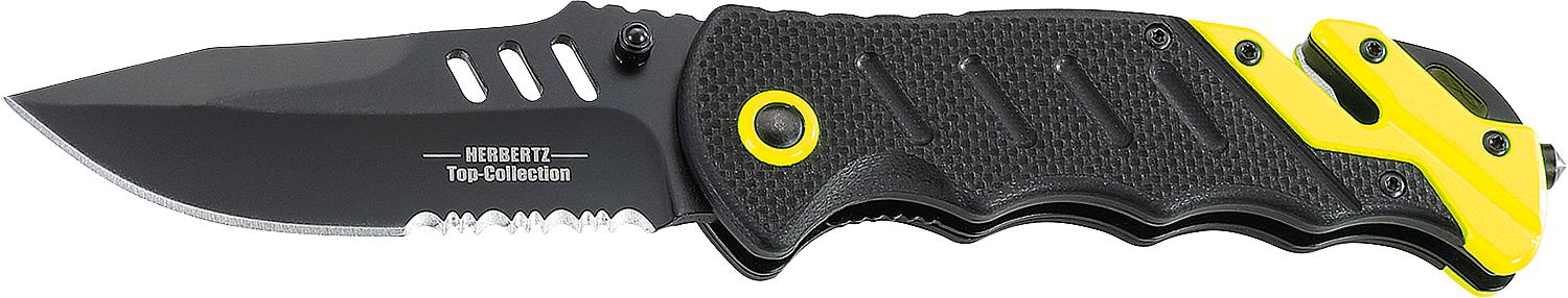 Rettungsmesser Herbertz *KB* TOP Collection mit Gurtschneider +Schlagdorn, schwarz