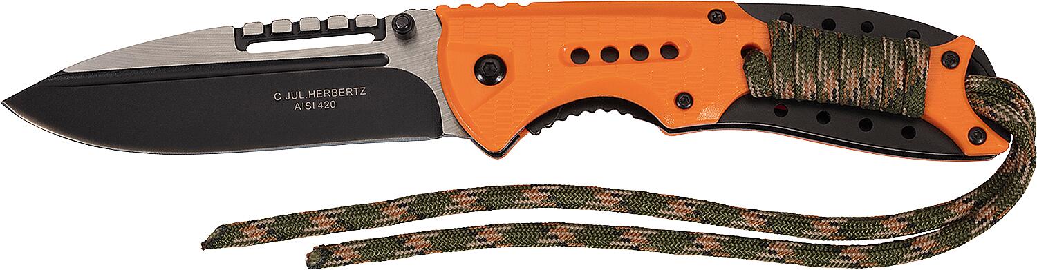 Einhandmesser Herbertz *KB* Farbe schwarz/orange, mit Paracord