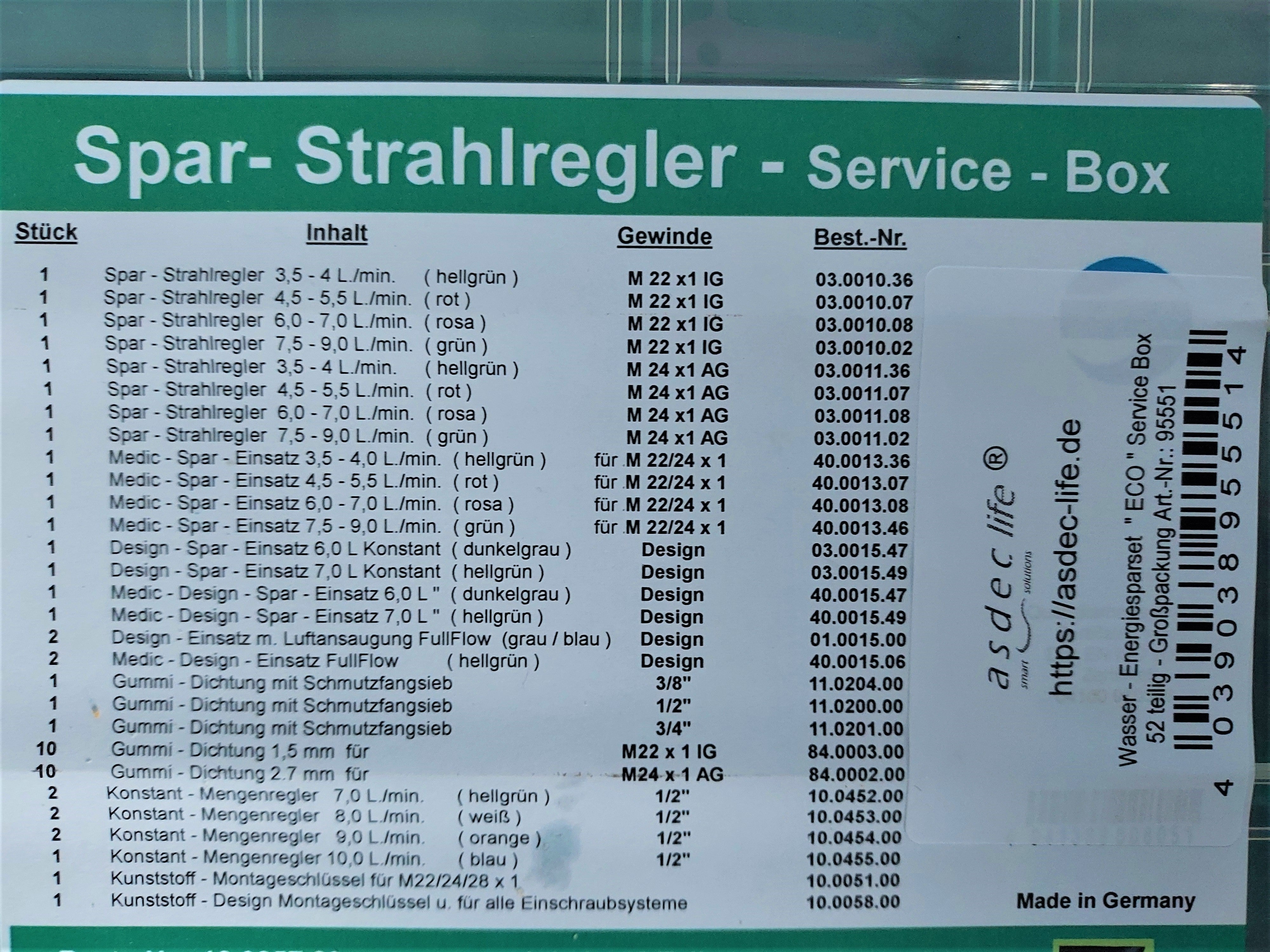 asdec life ® Wassersparset - Großpackung für Armaturen - 52 teilig spart mehrere Hundert Euro/Jahr