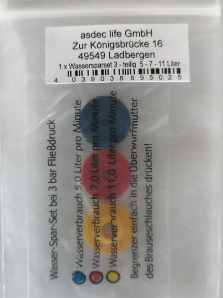 asdec life ® Wassersparset für Handbrausen 4 - teilig 5 / 7 / 9 / 14 Liter