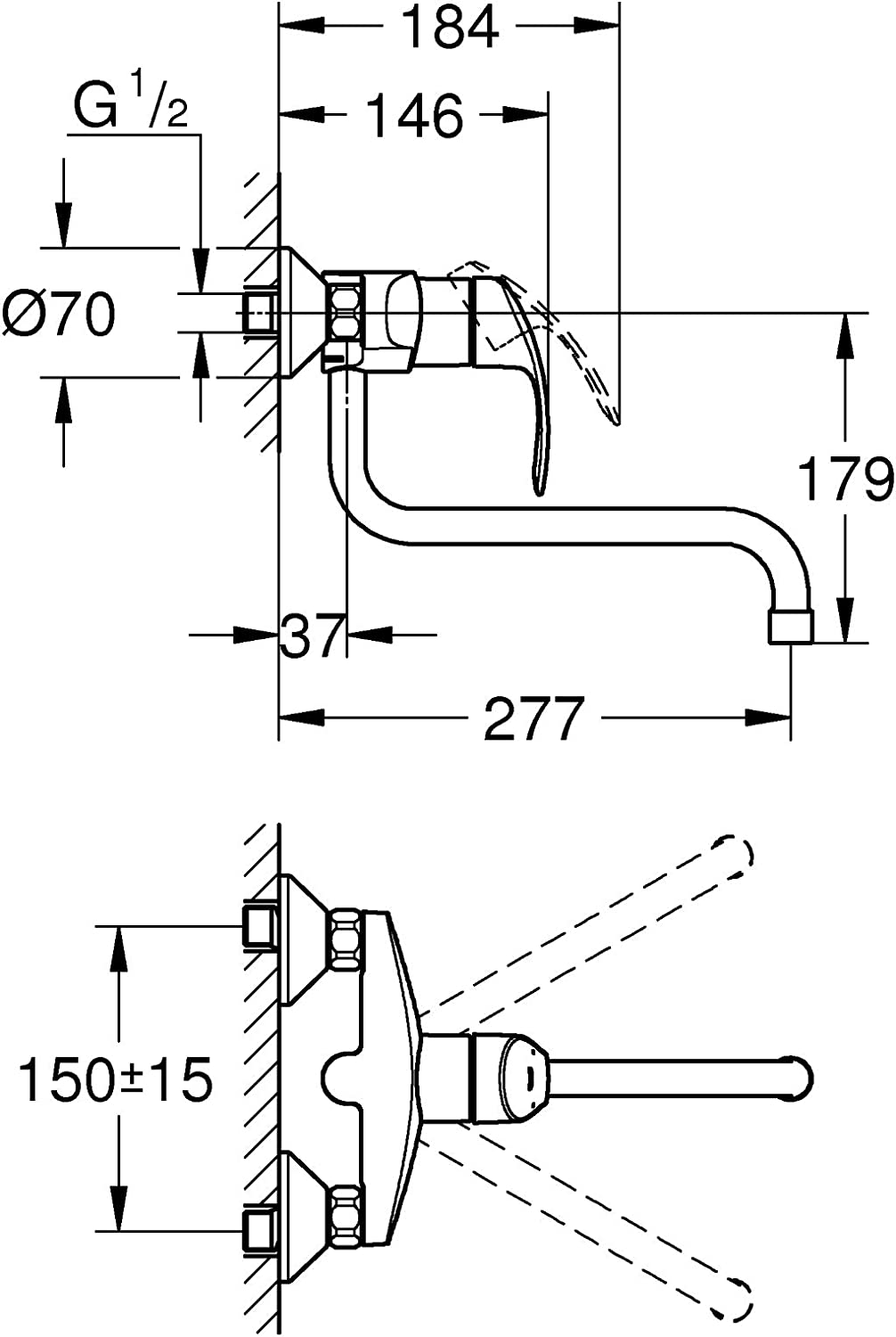 asdec life ® GROHE Eurosmart Küchenarmaturen - Einhand-Spültischbatterie (DN 15, Wandmontage) chrom