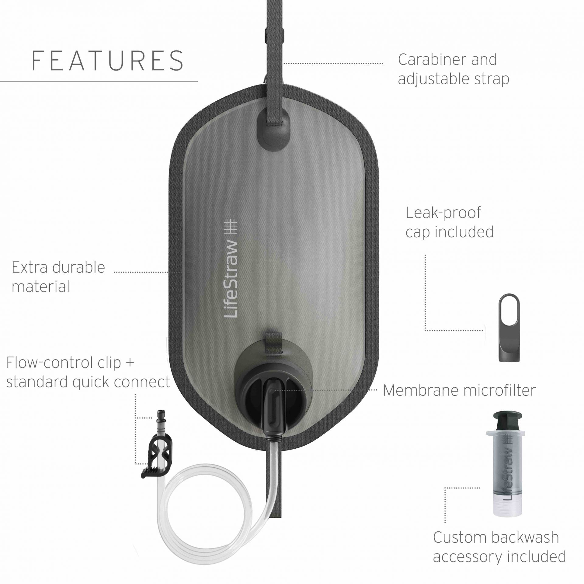 LifeStraw Peak Gravity Filter 8L (grey)macht Schmutzwasser zu Trinkwasser filtert 99,9% der Bakterien/Viren