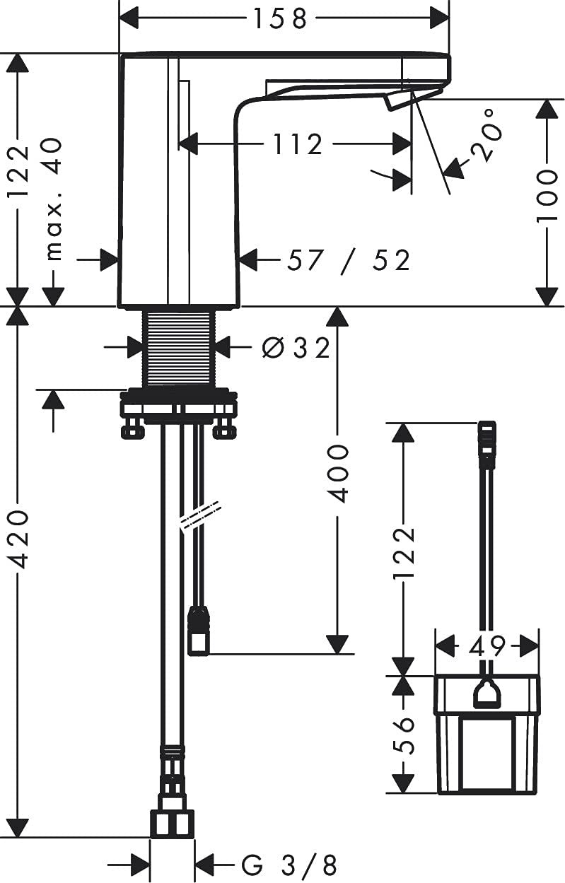 hansgrohe Sensor Waschtisch Armatur Vernis Blend - wassersparend ohne Ablauf- Temperaturvoreinstellung-Netzbetrieb