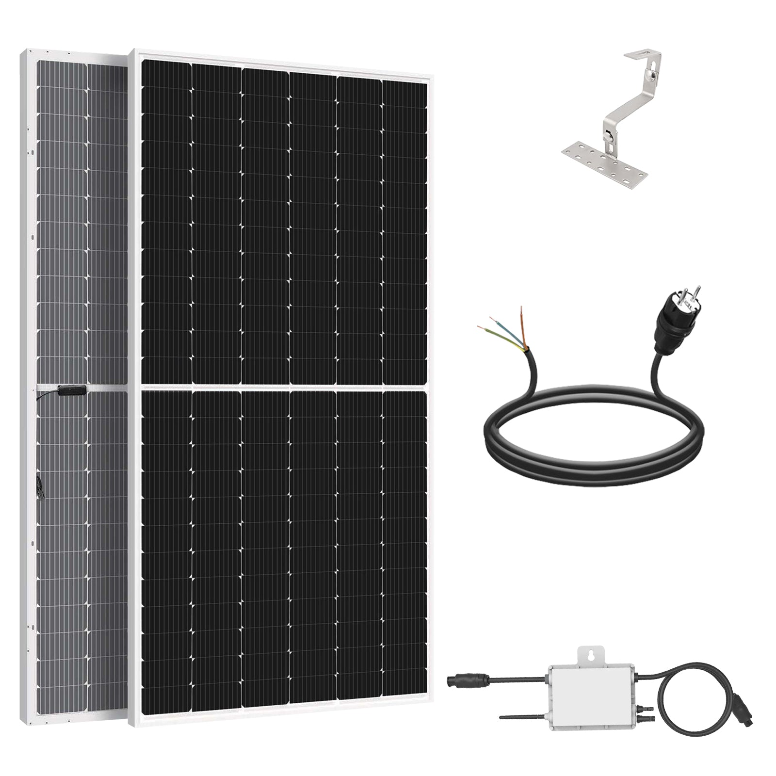 asdec life ®Solar- Balkonkraftwerke Komplettset- Mit 390W Solarmodul Eckiges Solar Hook 10m Schukostecker