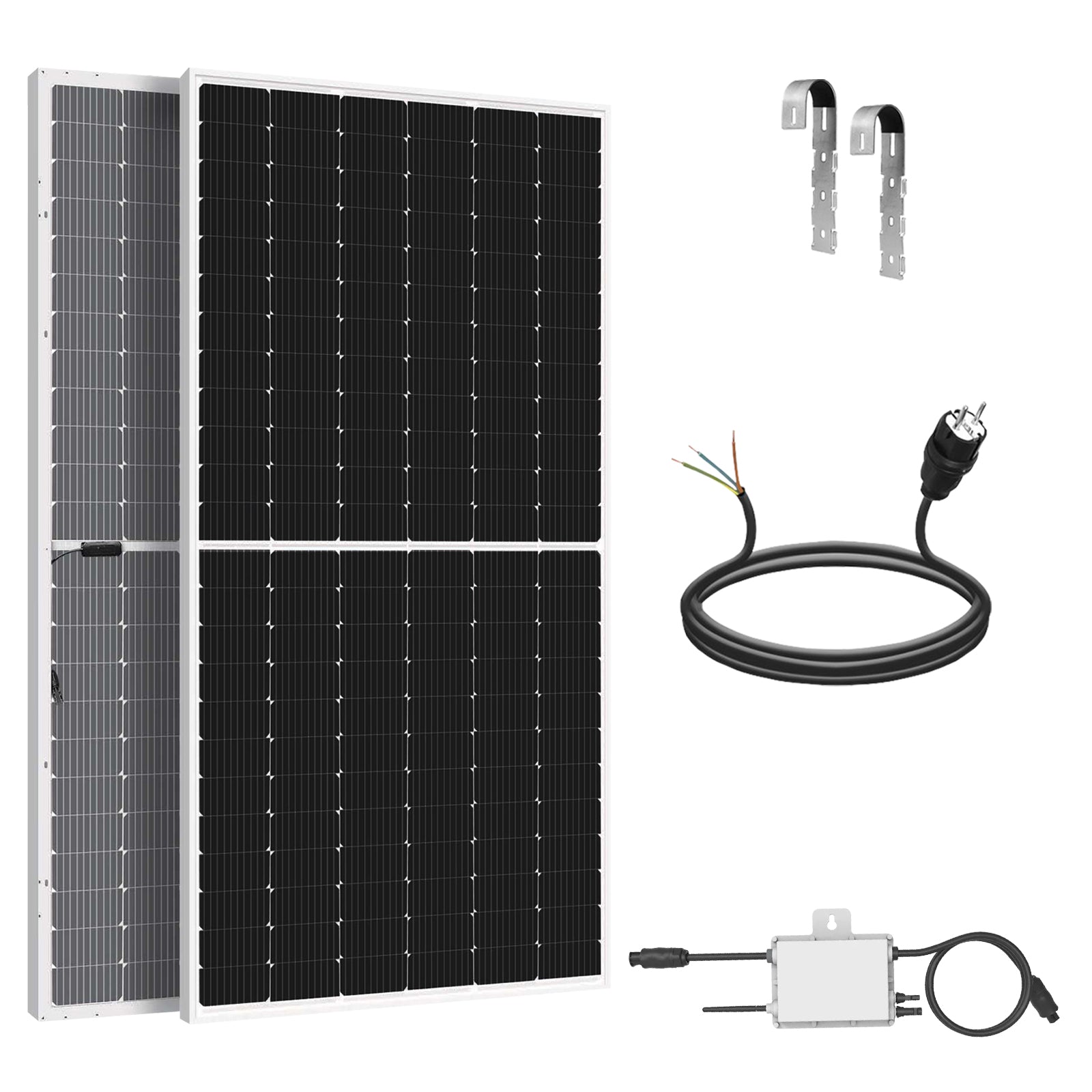 asdec life ®Solar- Balkonkraftwerke Komplettset- Mit 390 W Solarmodul Rundes Solar Hook 10m Schukostecker