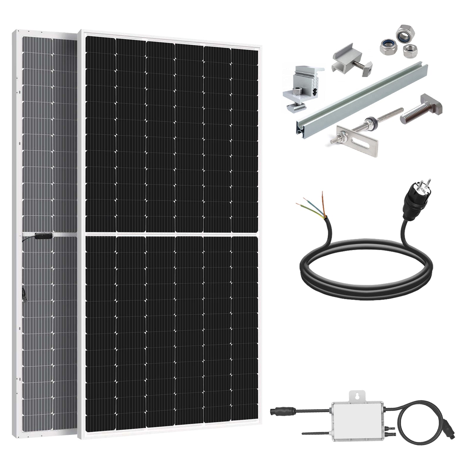 asdec life ®Solar- Balkonkraftwerke Komplettset- Mit 390W Solarmodul Stockschraubenbefestigung 15m Schukostecker