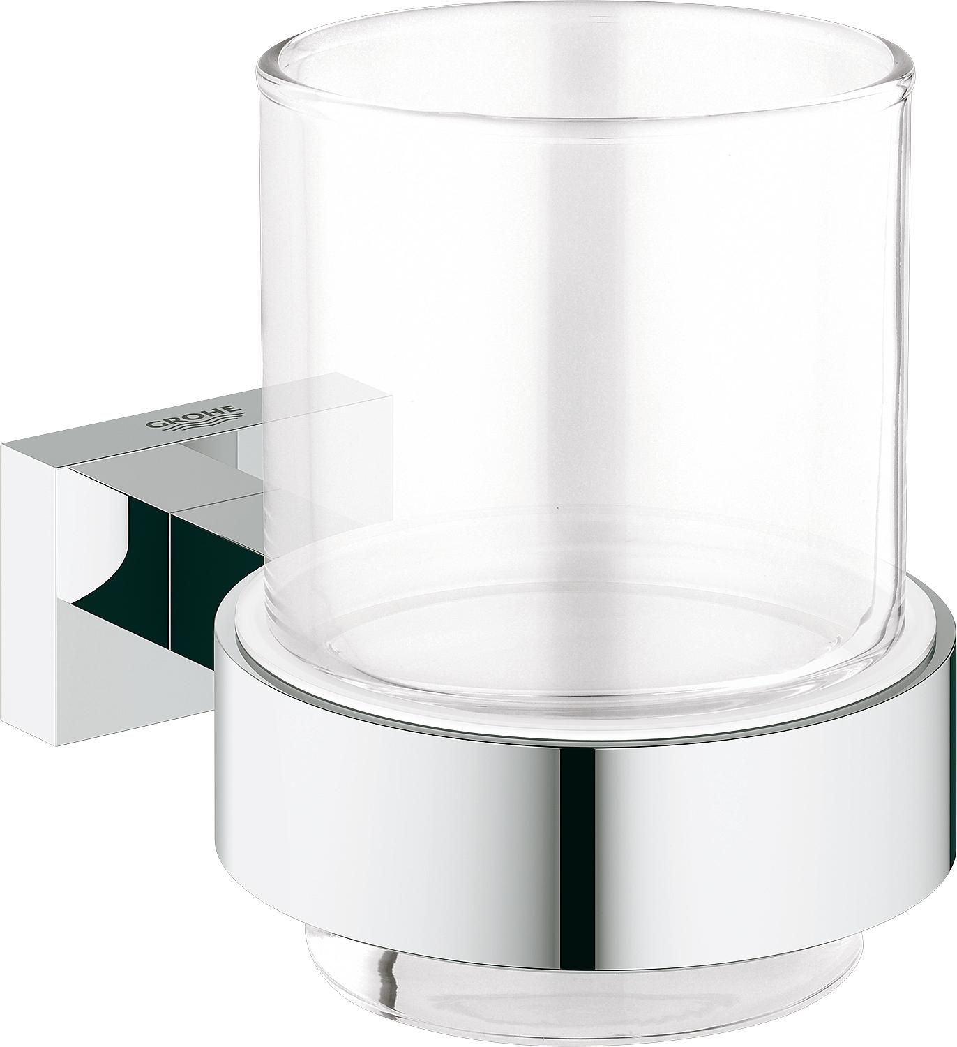 asdec life ® Glas mit Wandhalter Grohe Essentials Cube, chrom