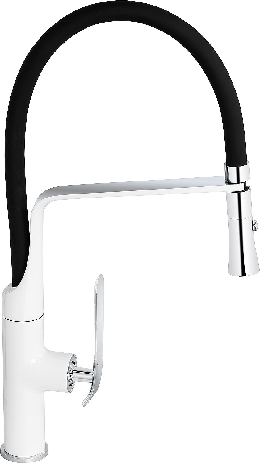asdec life ® Spültischmischer Ejan weiß/chrom Brauseschlauch in schwarz, Ausladung 221mm