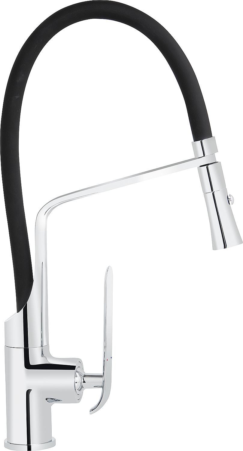 asdec life ® Spültischmischer Bureo chrom, Brauseschlauch in schwarz, Ausladung 186mm