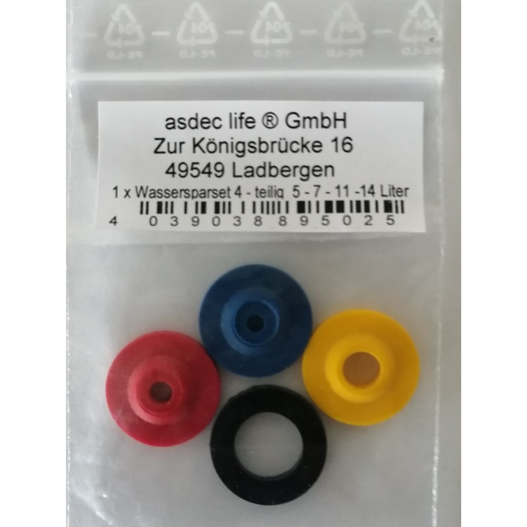 asdec life ® Wassersparset für Handbrausen 4 - teilig 5 / 7 / 9 / 14 Liter