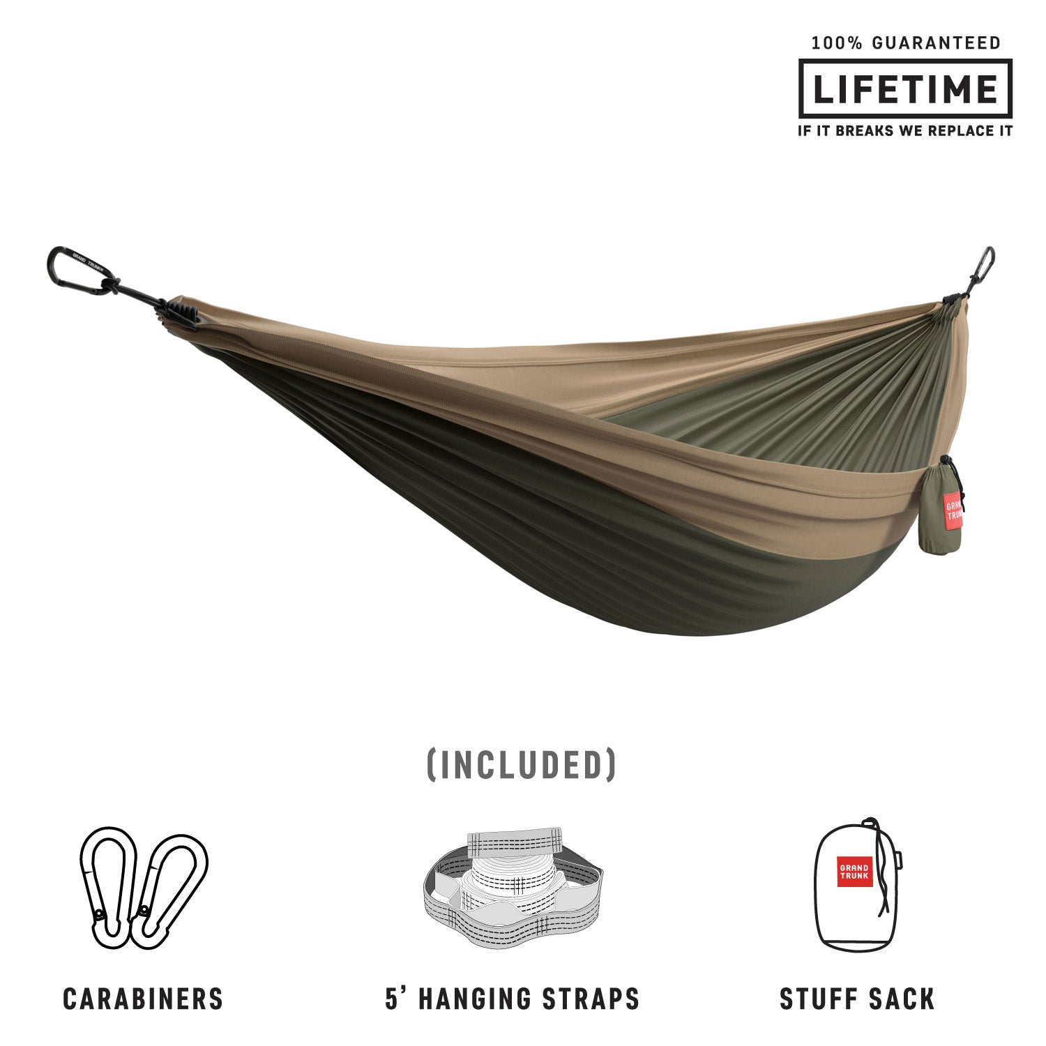 Grand Trunk Double Deluxe Hammock w/Straps (olive/khaki)