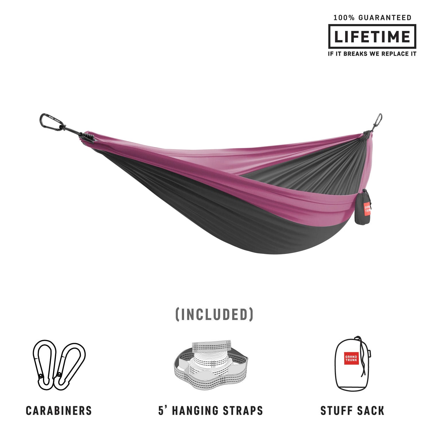 Grand Trunk Double Deluxe Hammock w/Straps (charcoal/magenta)