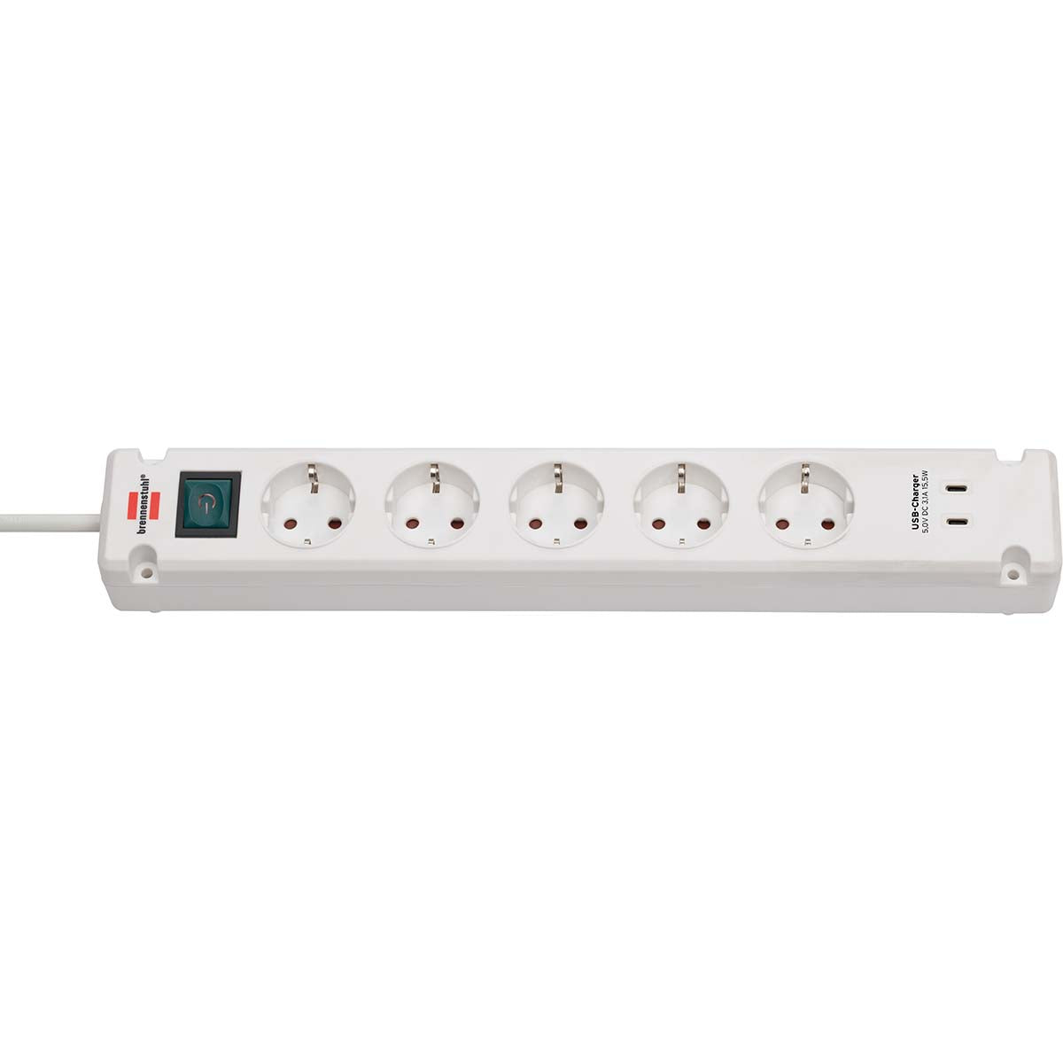 Bremounta Steckdosenleiste 5-fach mit 2 USB-C-Ladebuchsen (USB-C-Steckerblock mit Schalter und 3m Kabel, Verteilerkasten für Wandmontage)