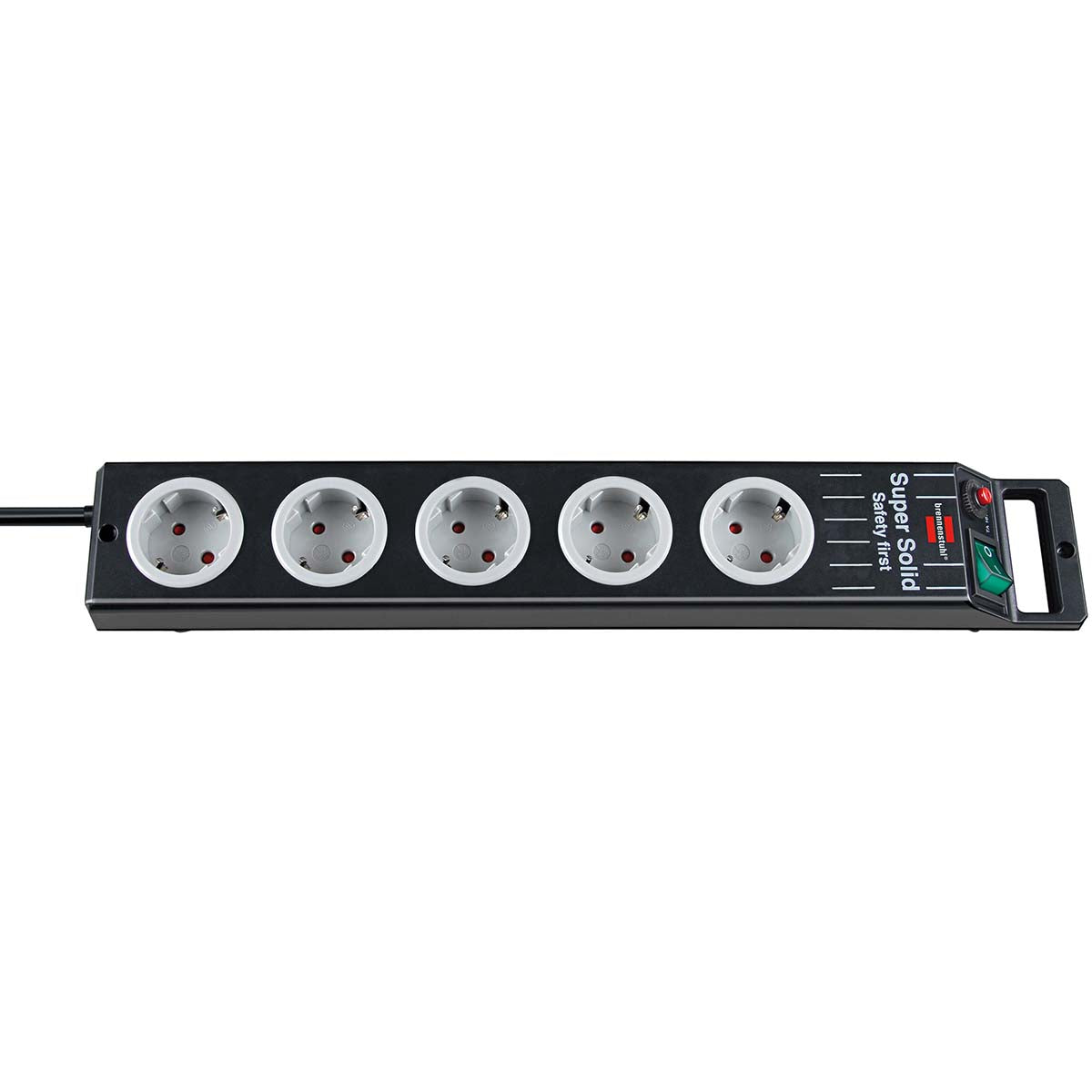 Super-Solid Power Strip 5-fach (Verlängerungsleitung mit 2,5m Kabel und Schalter - aus bruchsicherem Polycarbonat)