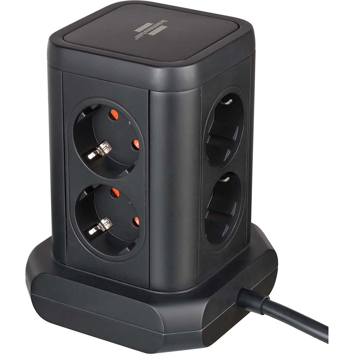 Powerstrip Tower mit 8 Powerstrips in 45°-Konfiguration (2x USB A & 1x USB C Power Delivery, mit 2m Kabel, zweipoliger Schalter)