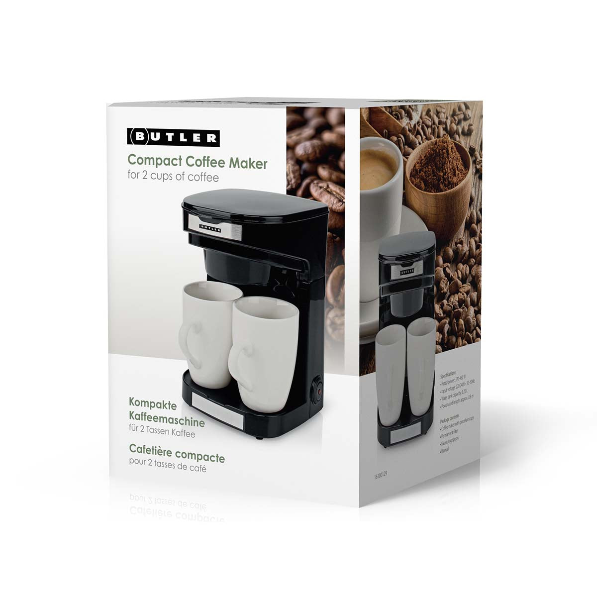 Kompakte Kaffeemaschine | 2 Porzellantassen | 0,25 l | 450 W | Automatische Abschaltung | Schwarz