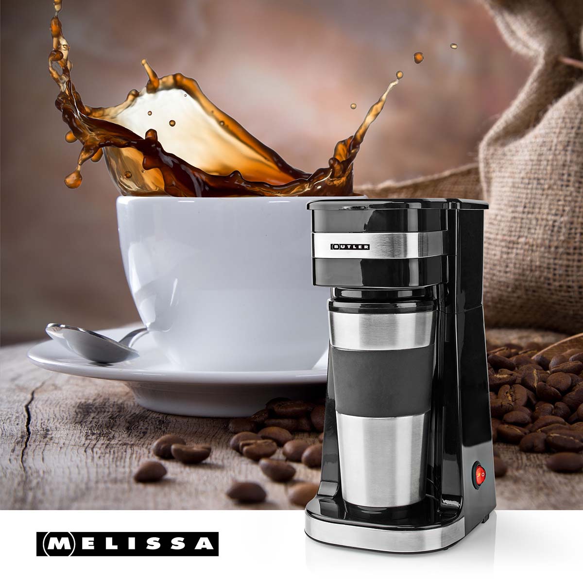 Einzelportions-Kaffeemaschine | 0,4 l | 750 W | Isolierter Reisebecher | Automatische Abschaltung | Schwarz