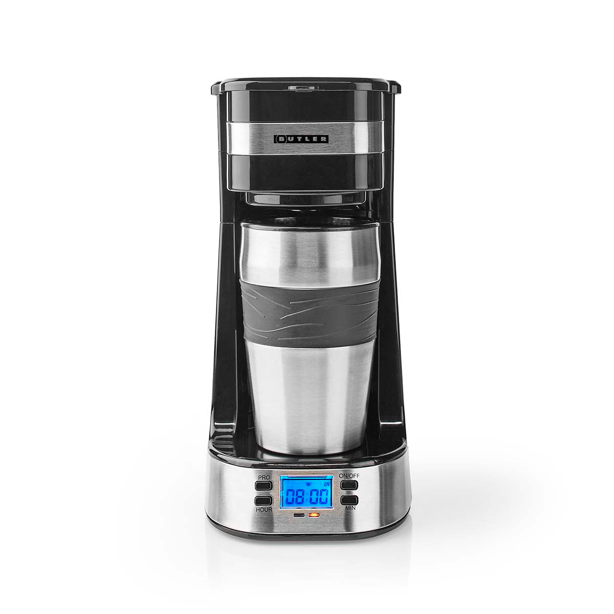 Einzelportions-Kaffeemaschine | 0,4 l | 750 W | Timer-Funktion | Isolierter Reisebecher | Automatische Abschaltung | LCD-Display | Schwarz