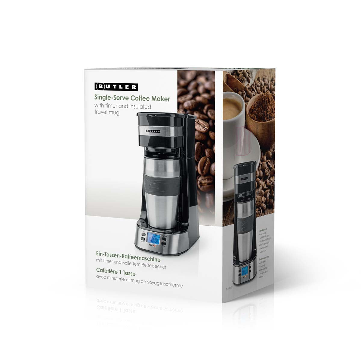 Einzelportions-Kaffeemaschine | 0,4 l | 750 W | Timer-Funktion | Isolierter Reisebecher | Automatische Abschaltung | LCD-Display | Schwarz