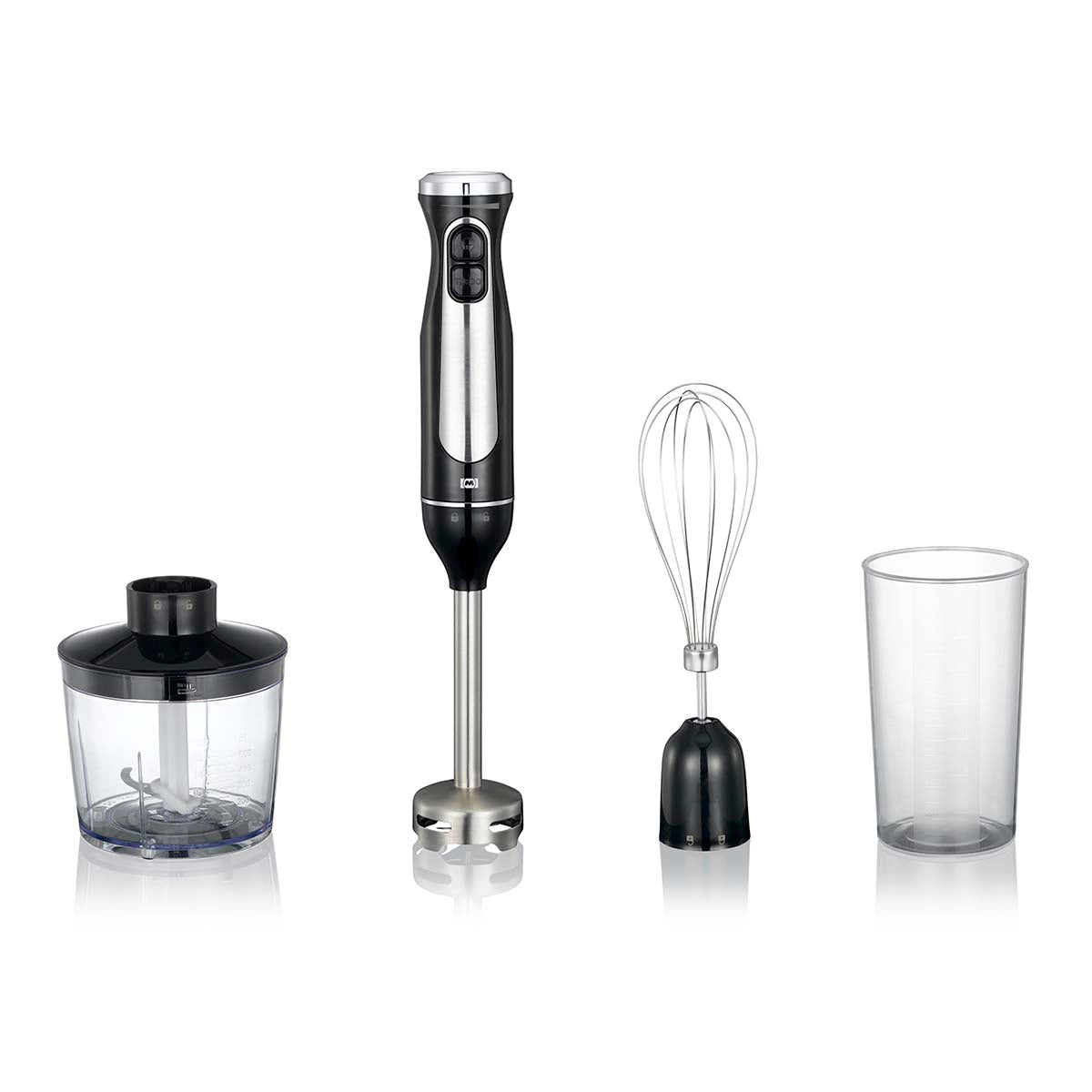 Stabmixer mit Zerkleinerer Schneebesen Tasse 600W Schwarz / Edelstahl