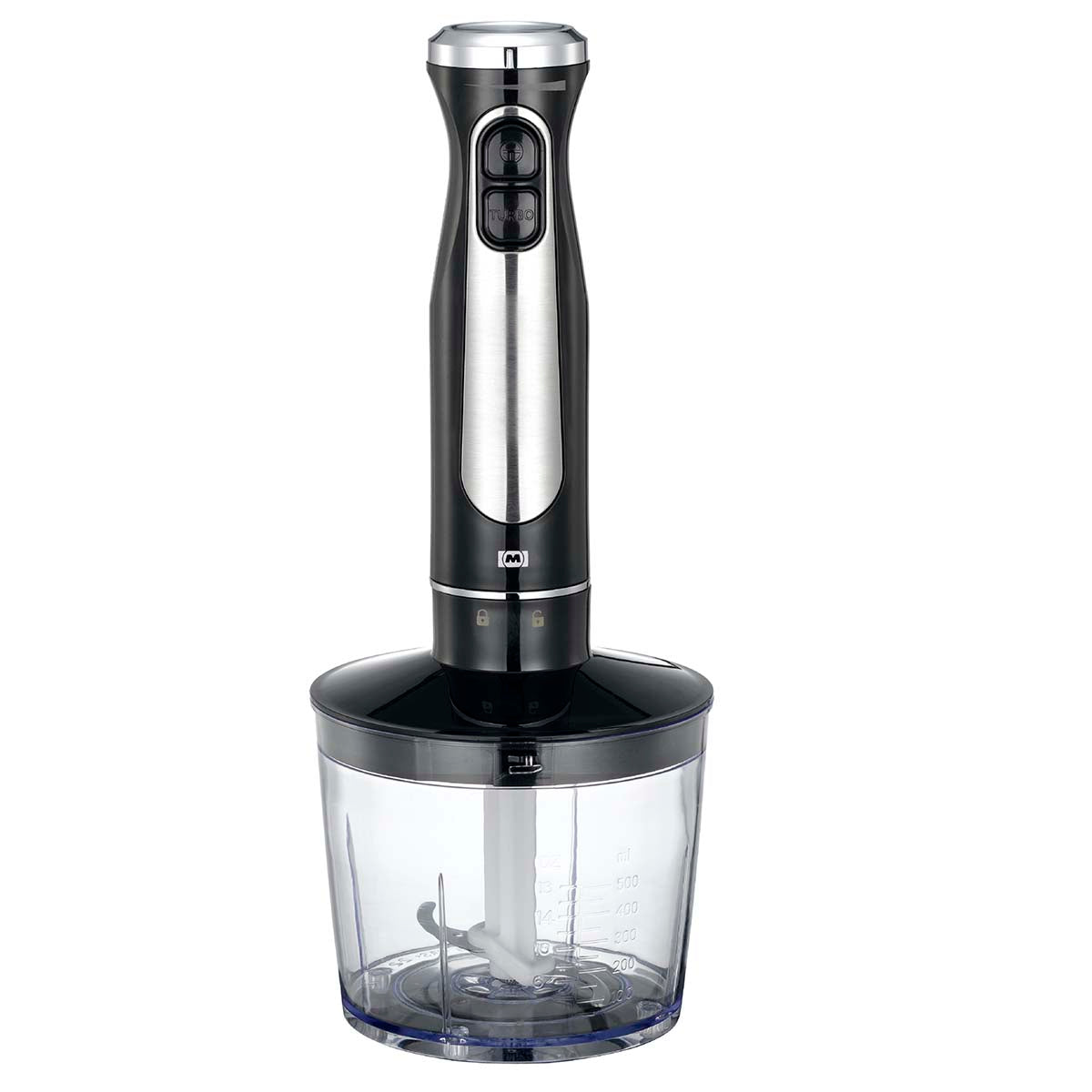 Stabmixer mit Zerkleinerer Schneebesen Tasse 600W Schwarz / Edelstahl